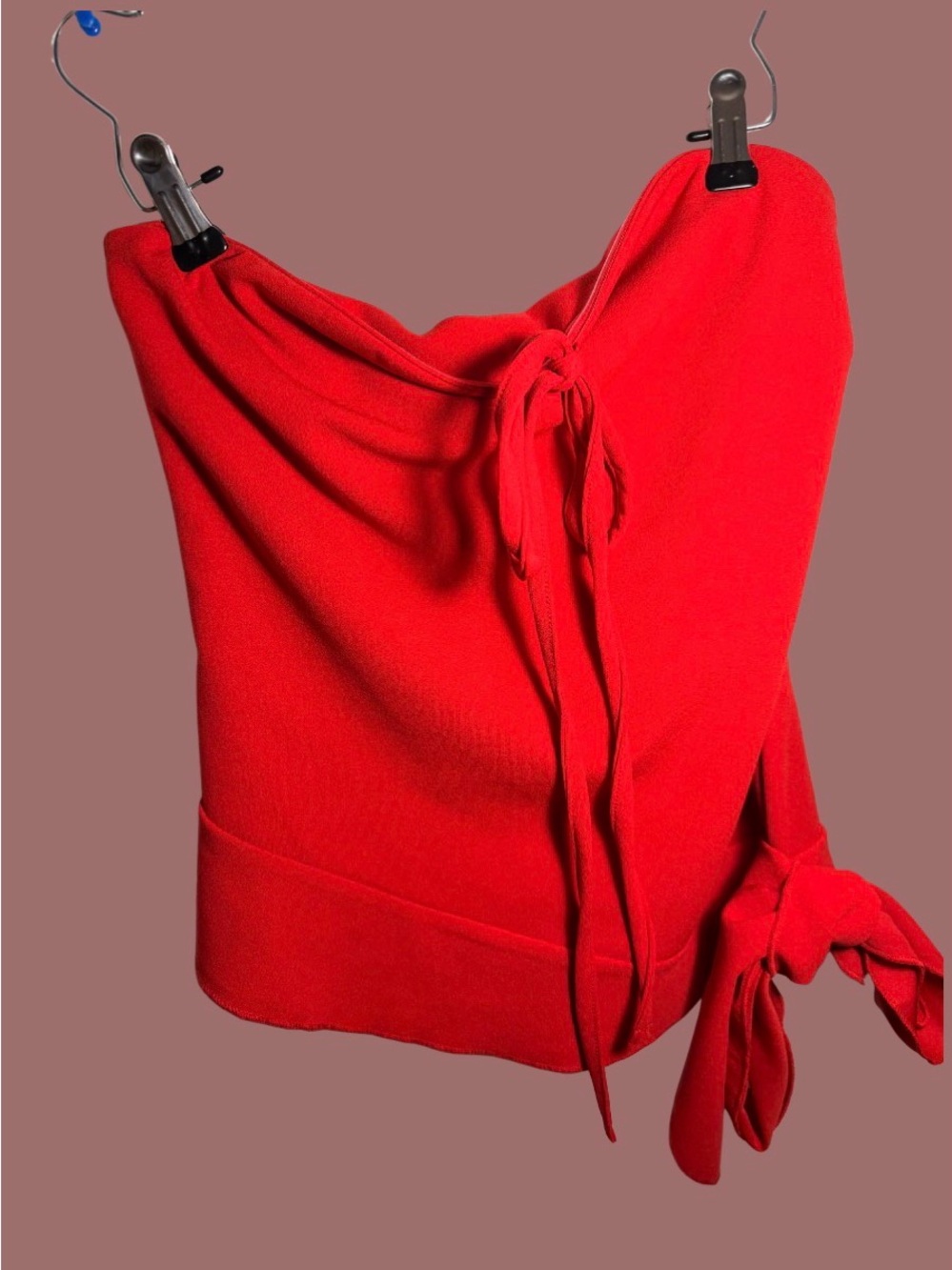 & Other Stories Red Tie-Detail Strapless Tank Top